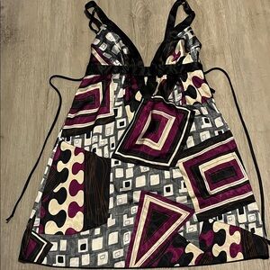 Geometric Patterned Dress with Black and Purple Accents